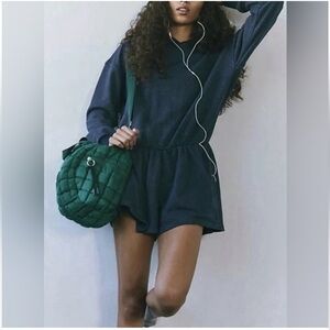 New! Free People Such A Flirt Romper Hooded Open Back Midnight Navy size Small